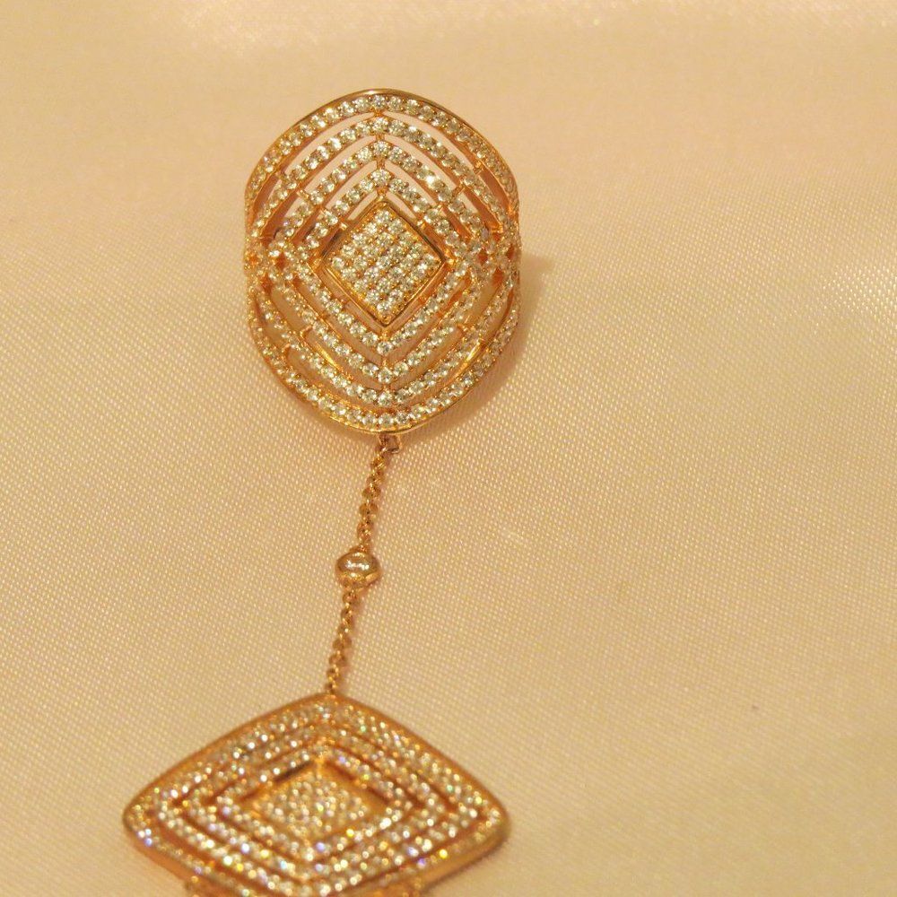 18k solid pink gold over Sterling Silver Bracelet  ring with  Cz